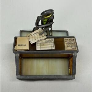 Vintage Accountant Business Processer Stained Glass Metal Business Card Holder